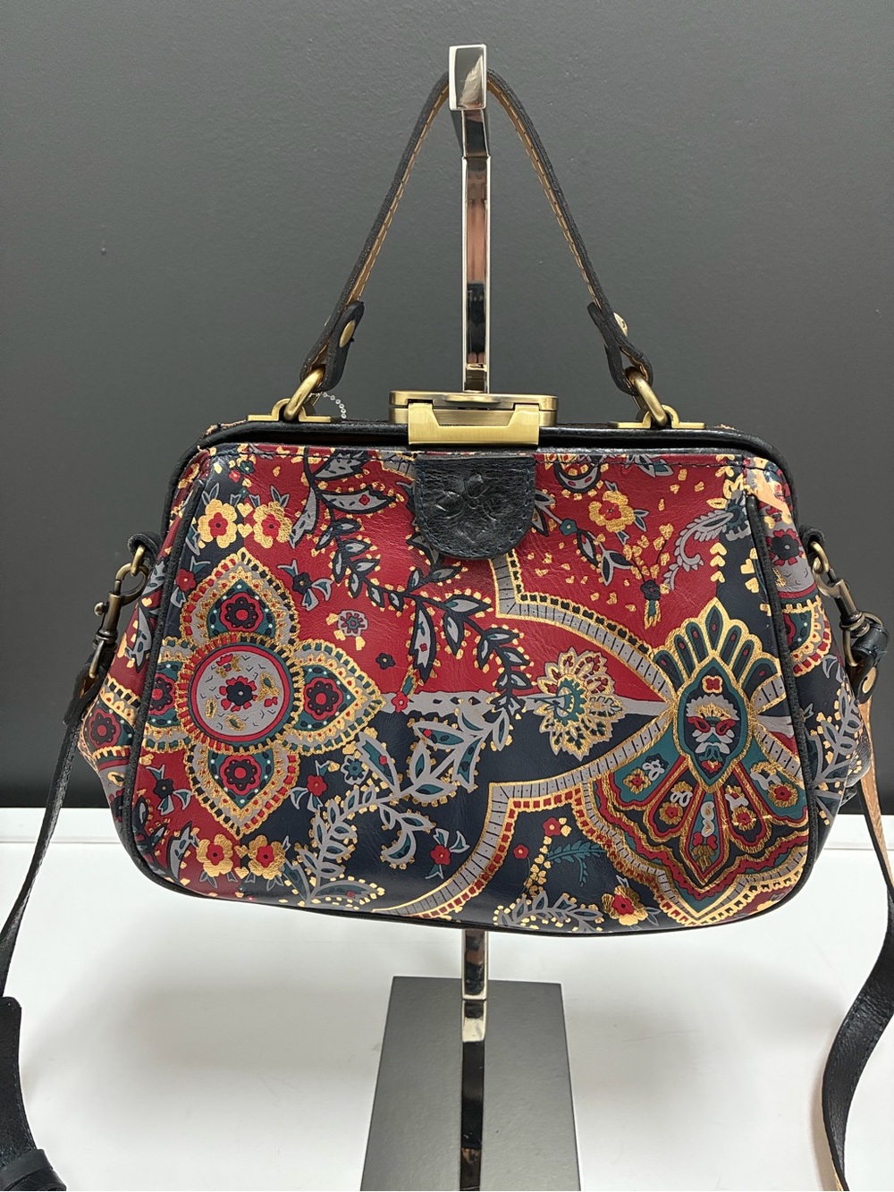 Patricia Nash Frame Satchel Bag - Red and Black Paisley
